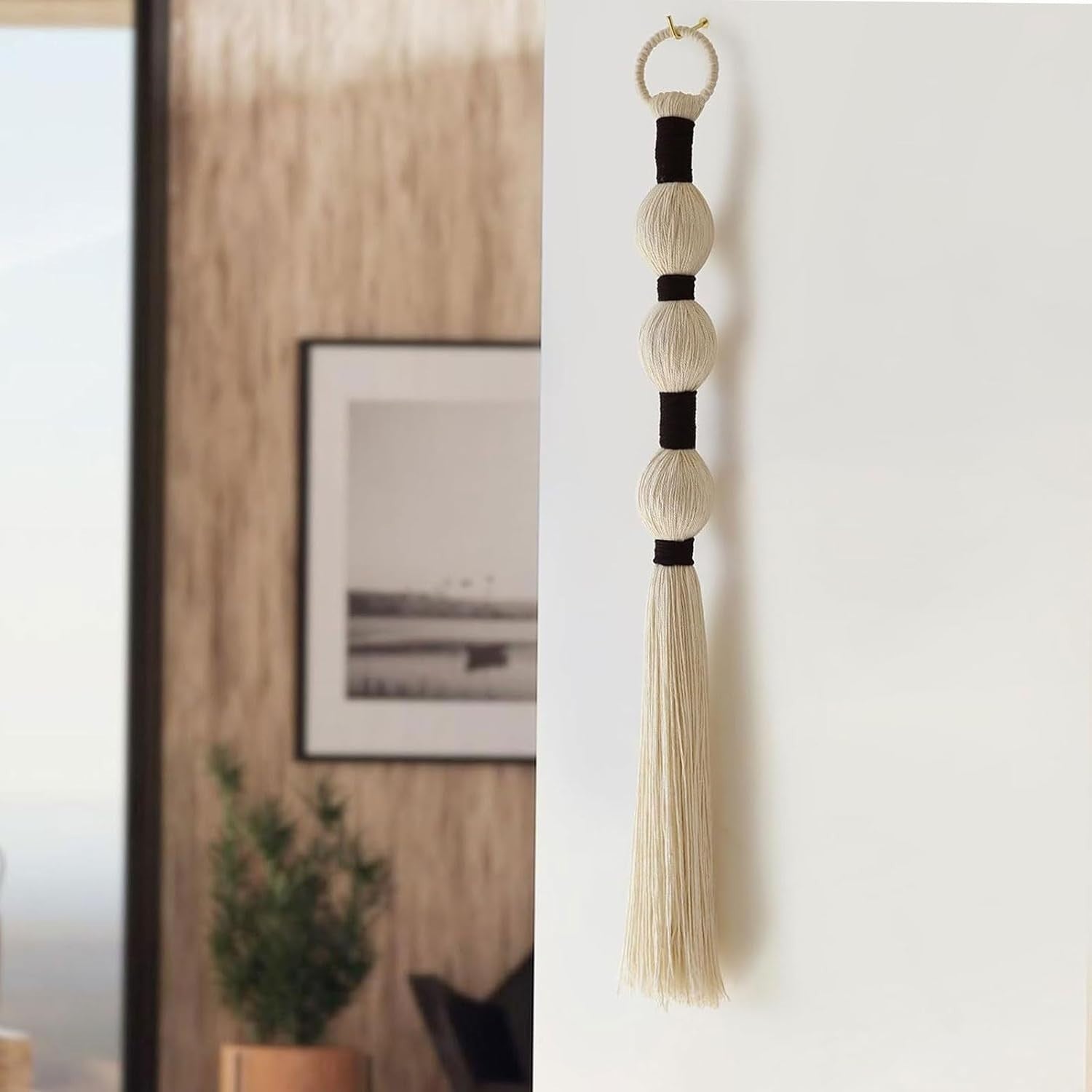Boho Macrame Wall Hanging 5x70cm Hand-Woven Cotton Tapestry