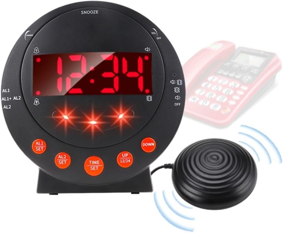 Vibration Alarm Clock Heavy Sleepers Loud LED Bed Shaker Hearing Impaired