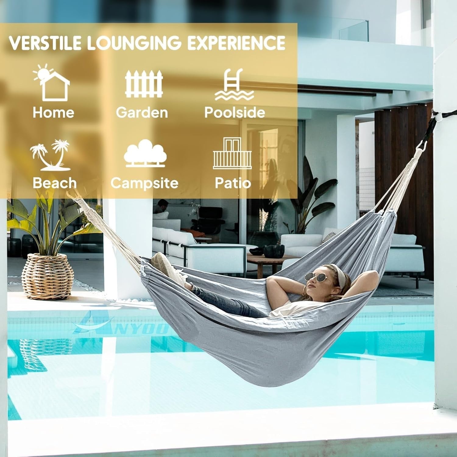 Heavy-Duty Cotton Camping Hammock with Tree Straps & Travel Bag, 300kg Load