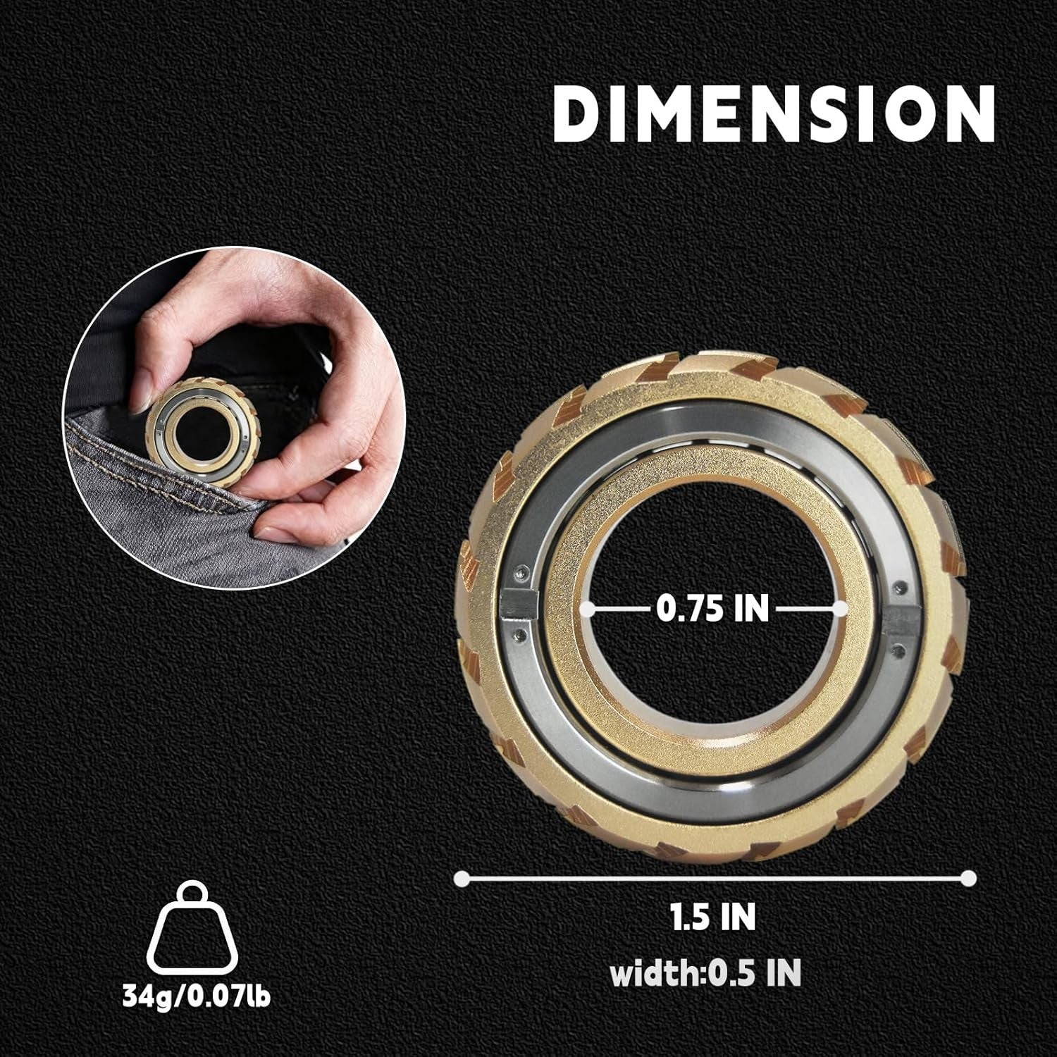 Gold 2in1 Mechanical Fidget Ring Spinner Clicker Stress EDC