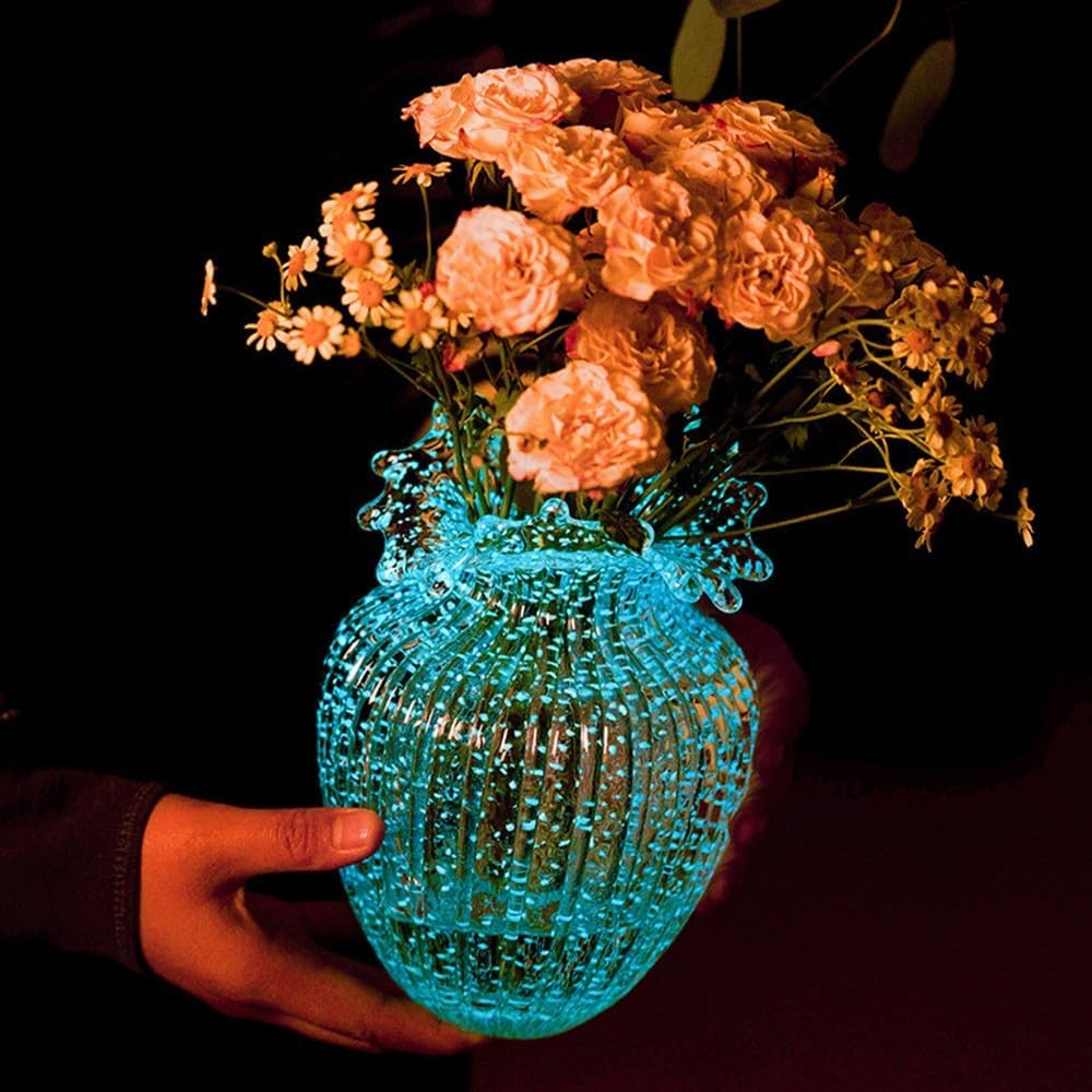 Large Glow Glass Flower Vase Wave Mouth Luminous Home Table Decor