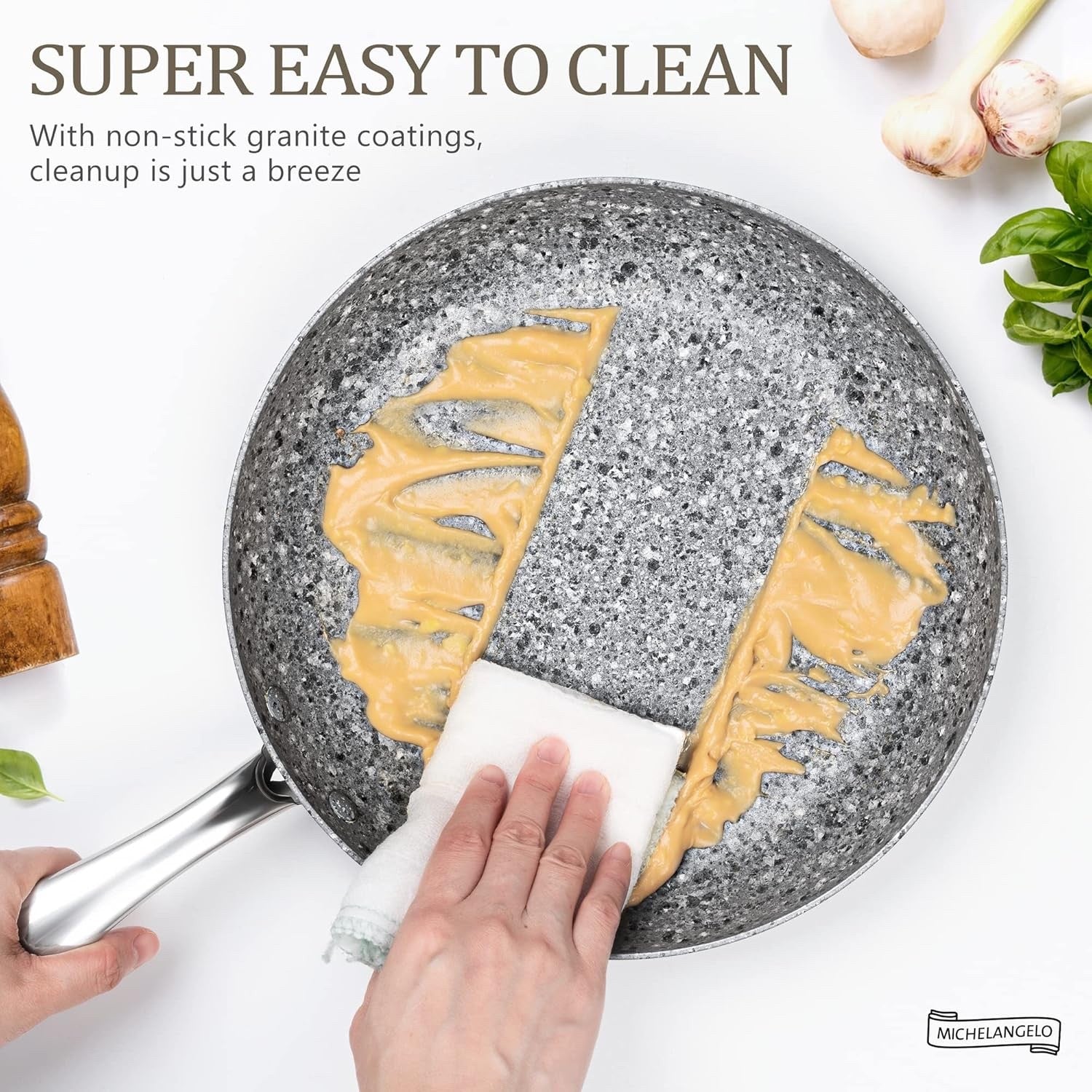 10Pcs Grey Granite Non Stick Cookware Set with Lids Induction Safe Pots & Pans