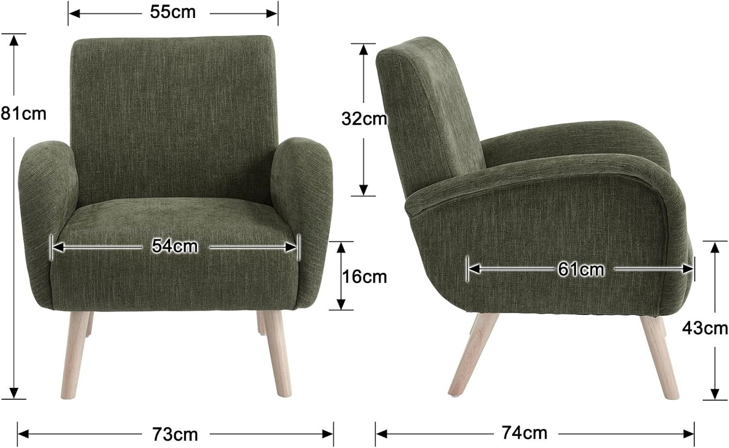 Green Chenille Accent Tub Chair Wooden Legs Modern Armchair