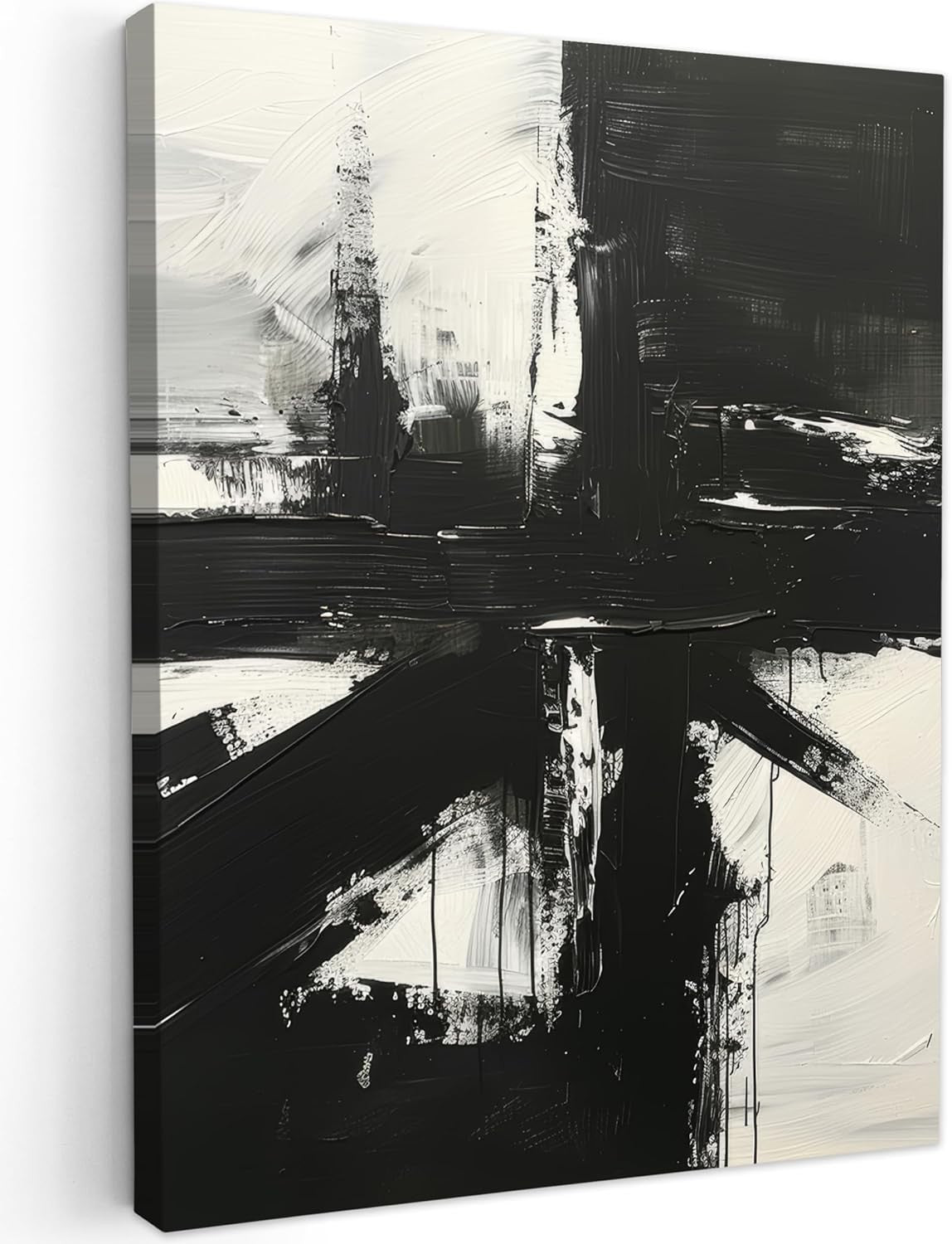 Black White Abstract Canvas Wall Art 30x40cm Framed Modern