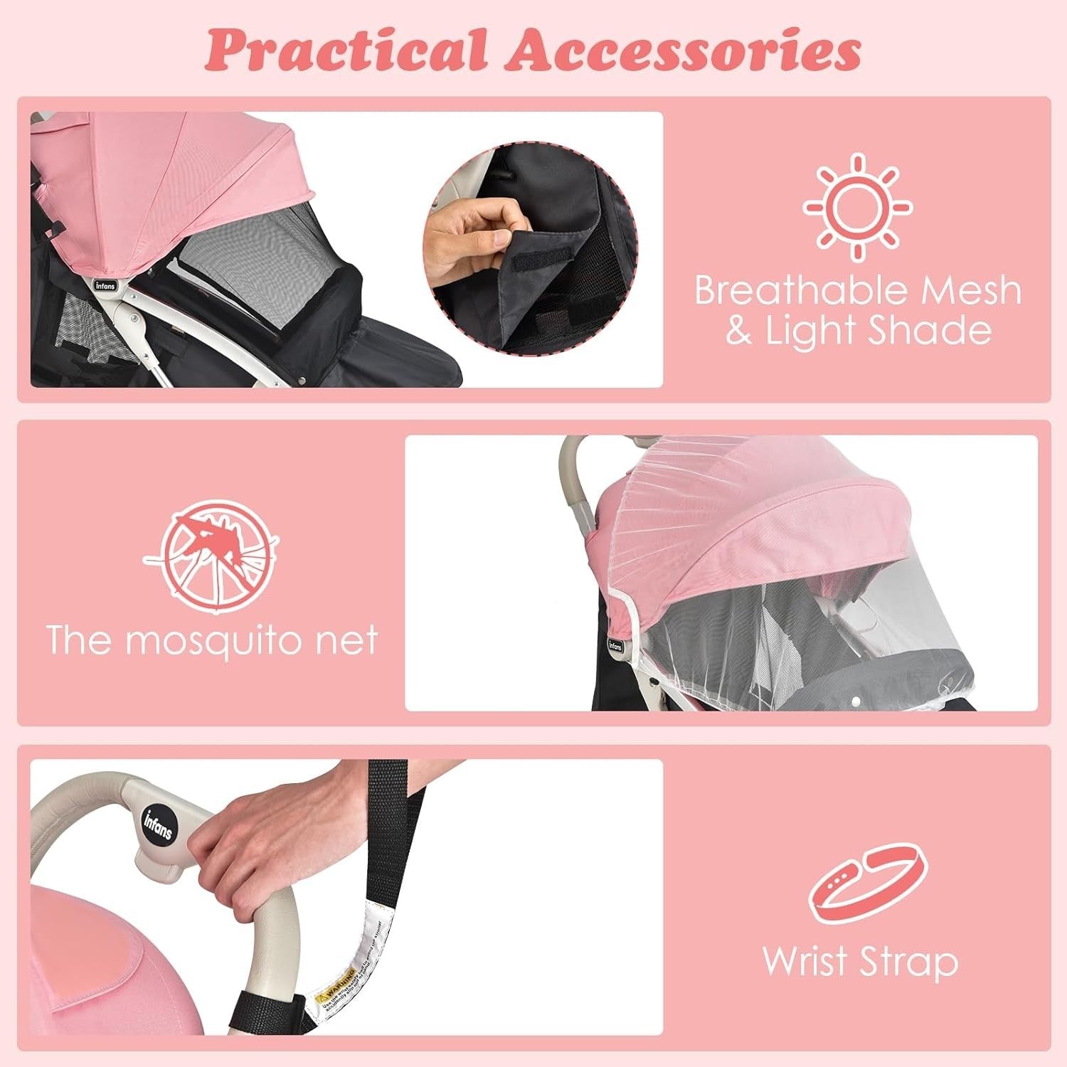 Pink Lightweight Baby Pushchair One Hand Fold Travel Buggy 5 Point
