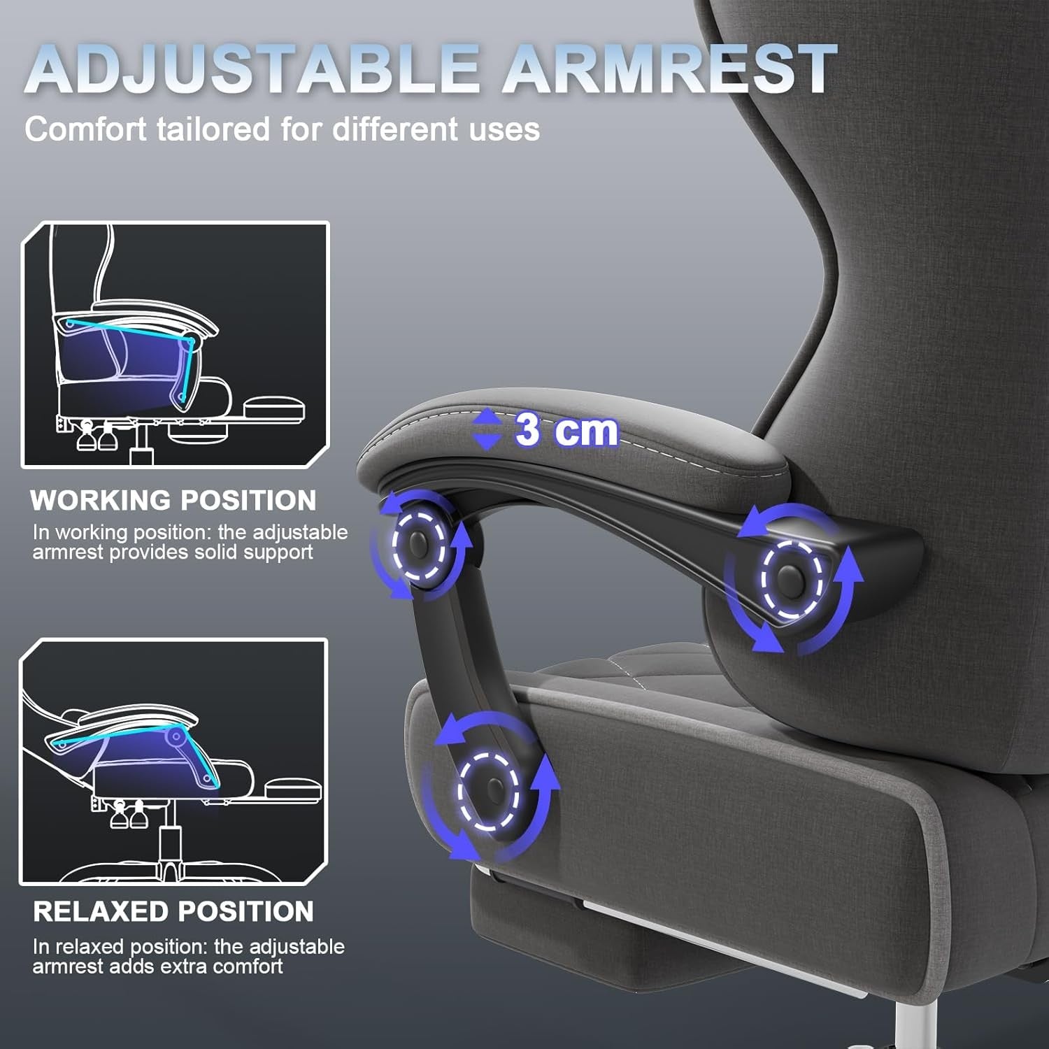 Ergonomic Fabric Gaming Chair Recliner w/ Footrest & Lumbar Support