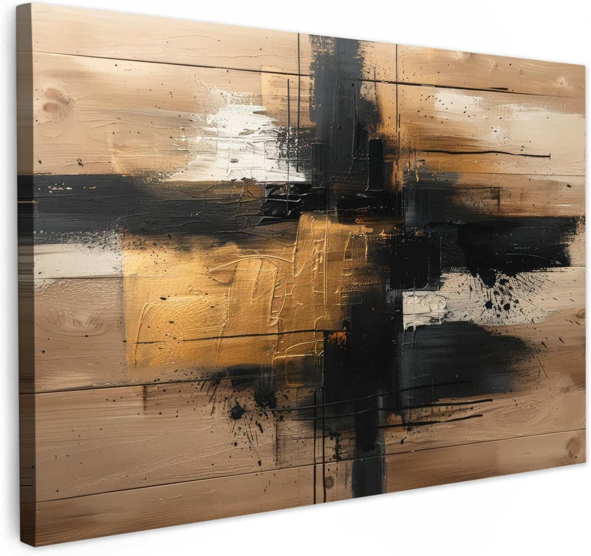 Abstract Gold Black Canvas Wall Art 60x40cm Framed Modern Decor