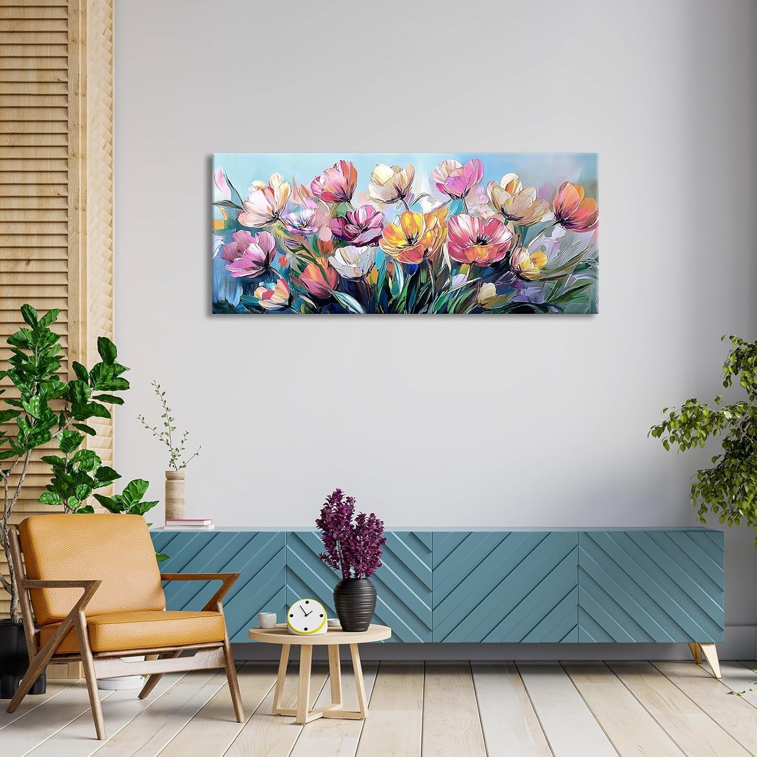 Large Floral Canvas Wall Art Colourful Lilies 120x50cm
