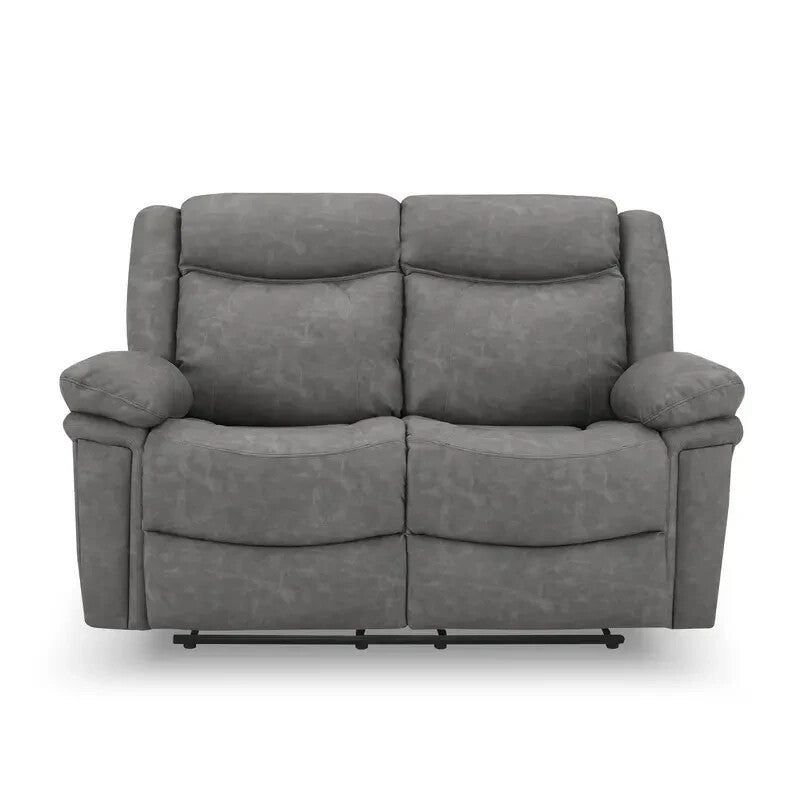 2 Seater Manual Recliner Sofa Grey Faux Leather Padded Lounge Couch