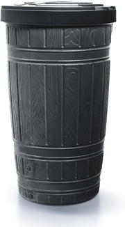 265L Wood Look Plastic Water Butt Tank with Lid – Garden Rain Collector Black