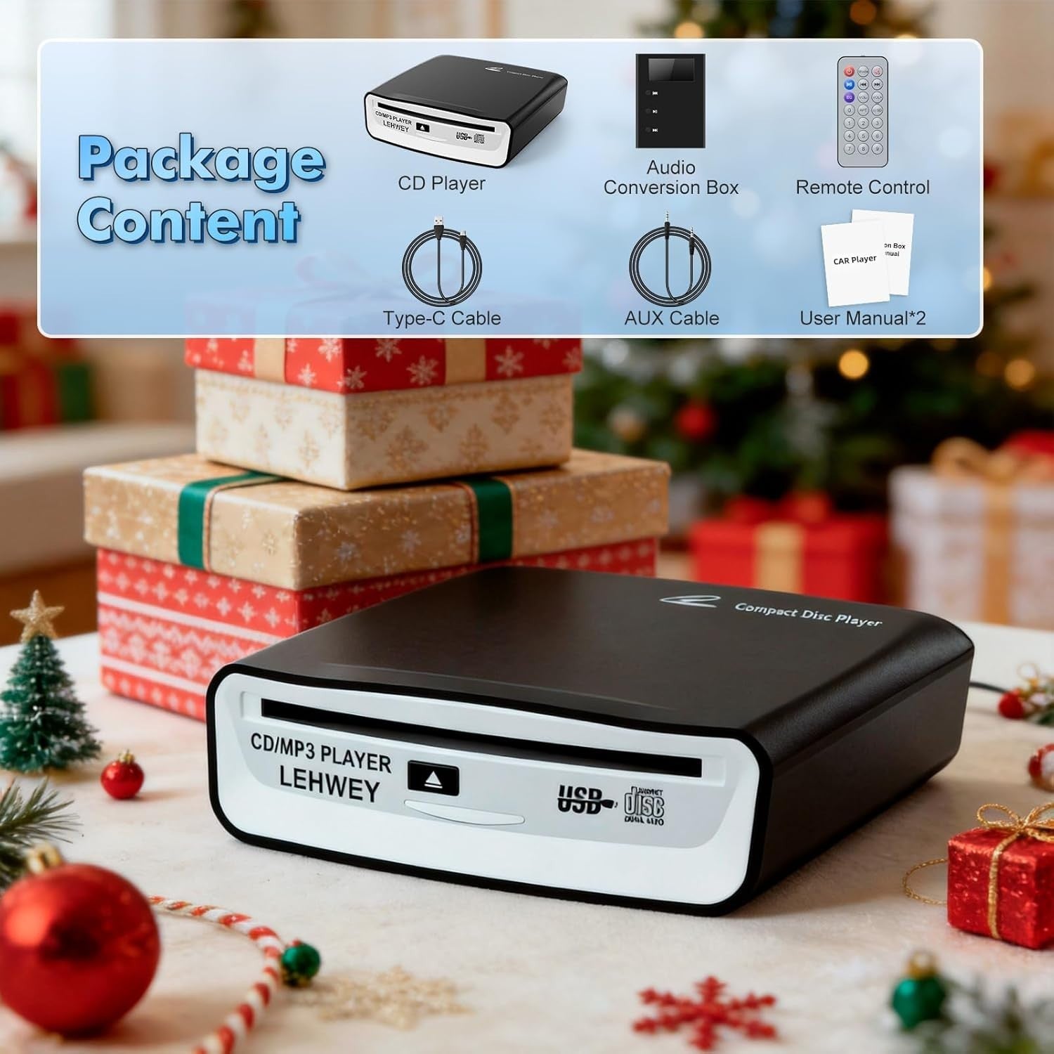 External Car CD Player USB Plug Play Portable Anti Skip Remote