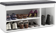 White Shoe Storage Bench with Cushion Hidden Compartment Wide Entryway Seat