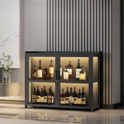 Modern Drinks Cabinet Wine Bar Sideboard with Glass Doors & LED Display Black