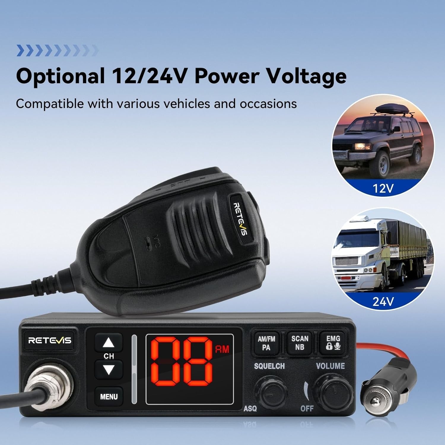 40-Channel CB Radio AM/FM Truck Caravan Off-Road 12/24V VOX PA System