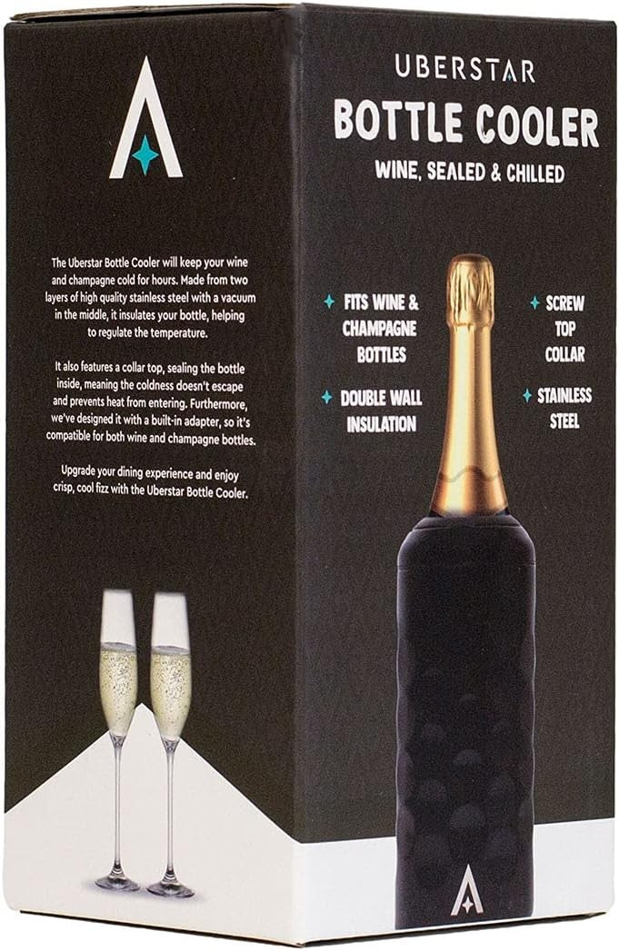 Wine Bottle Cooler Black Stainless Steel Double Wall Vacuum Chiller Gift