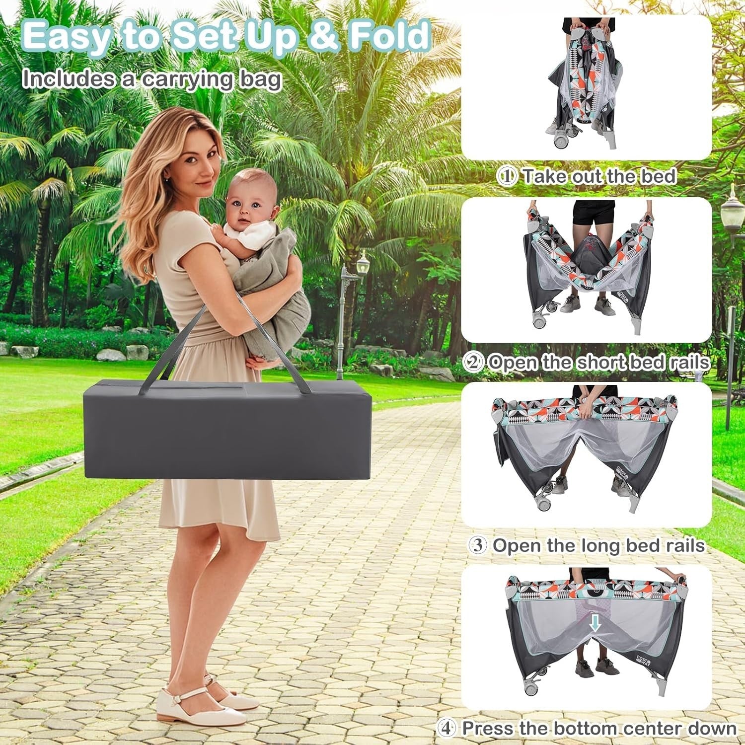 4in1 Travel Cot Baby Bedside Foldable Crib Bassinet Portable Playard Blue