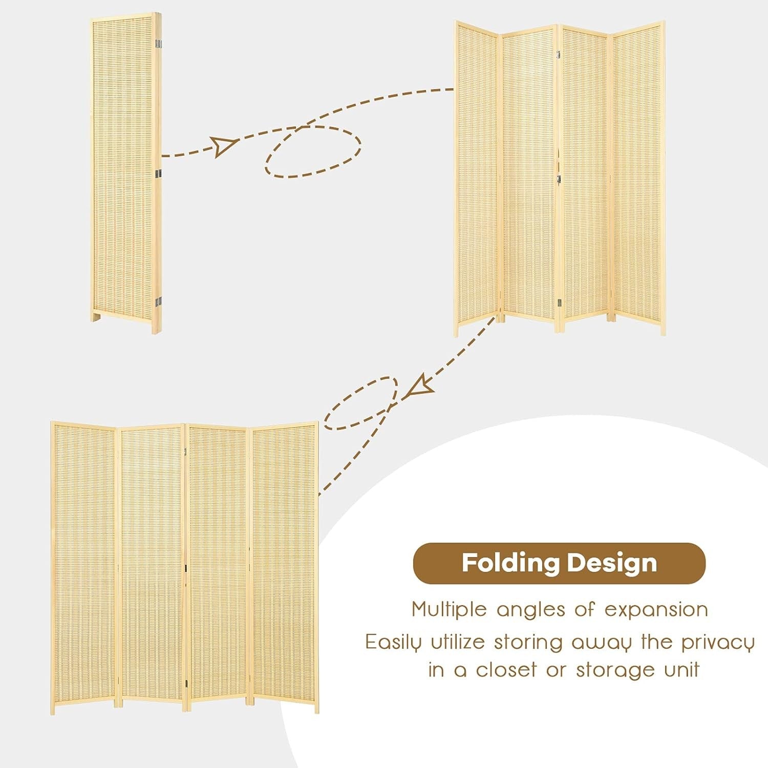 4 Panel Bamboo Folding Room Divider Natural Privacy Screen for Bedroom Office