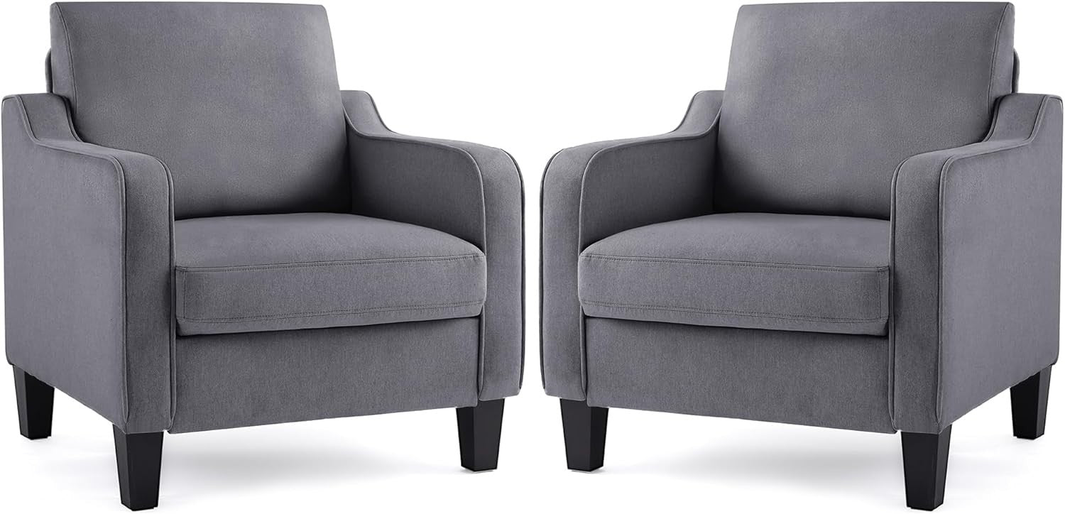 Set of 2 Mid Century Modern Accent Armchairs Linen Dark Grey