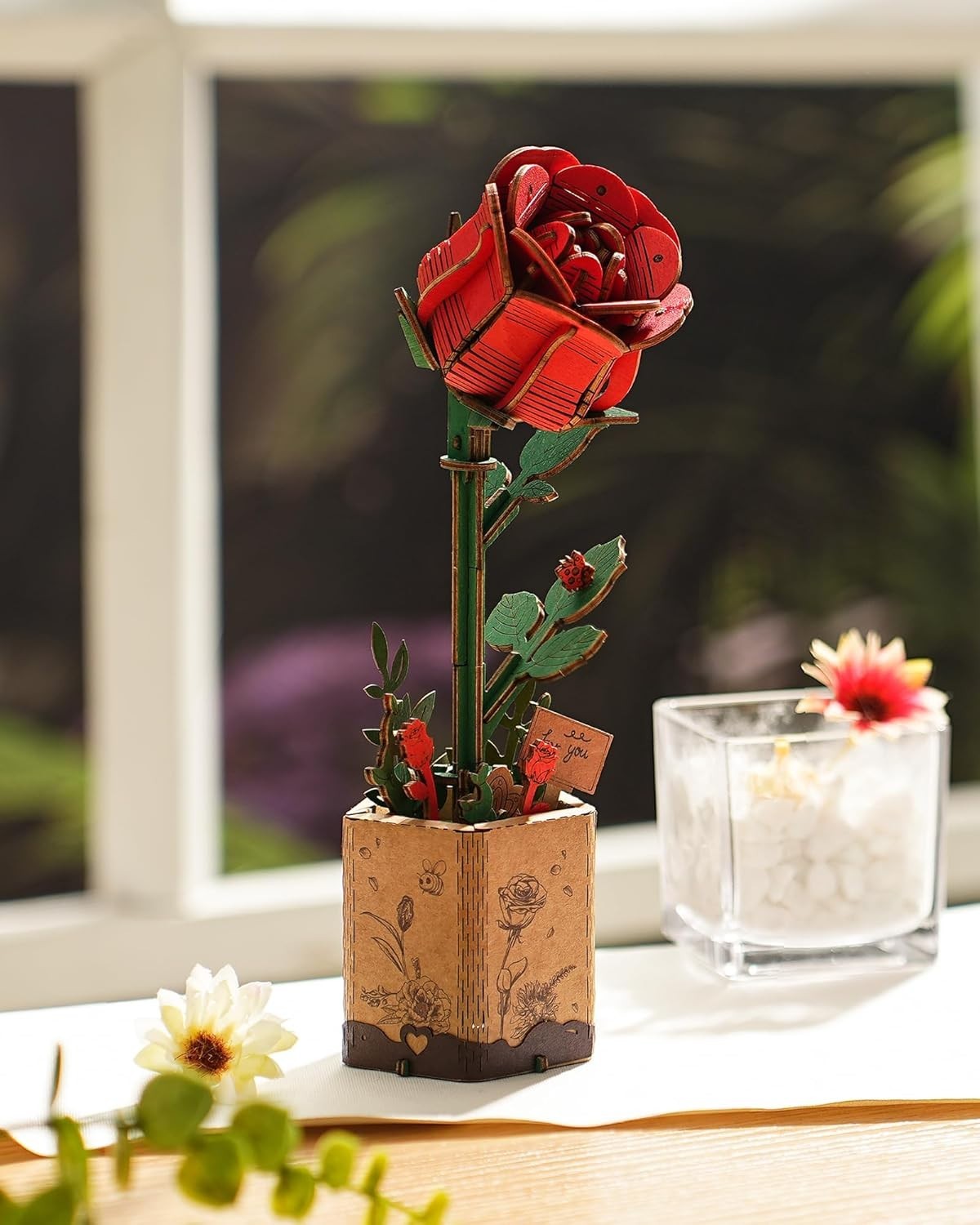 3D Wooden Rose Puzzle DIY Flower Kit Gift for Adults – Home Decor Craft