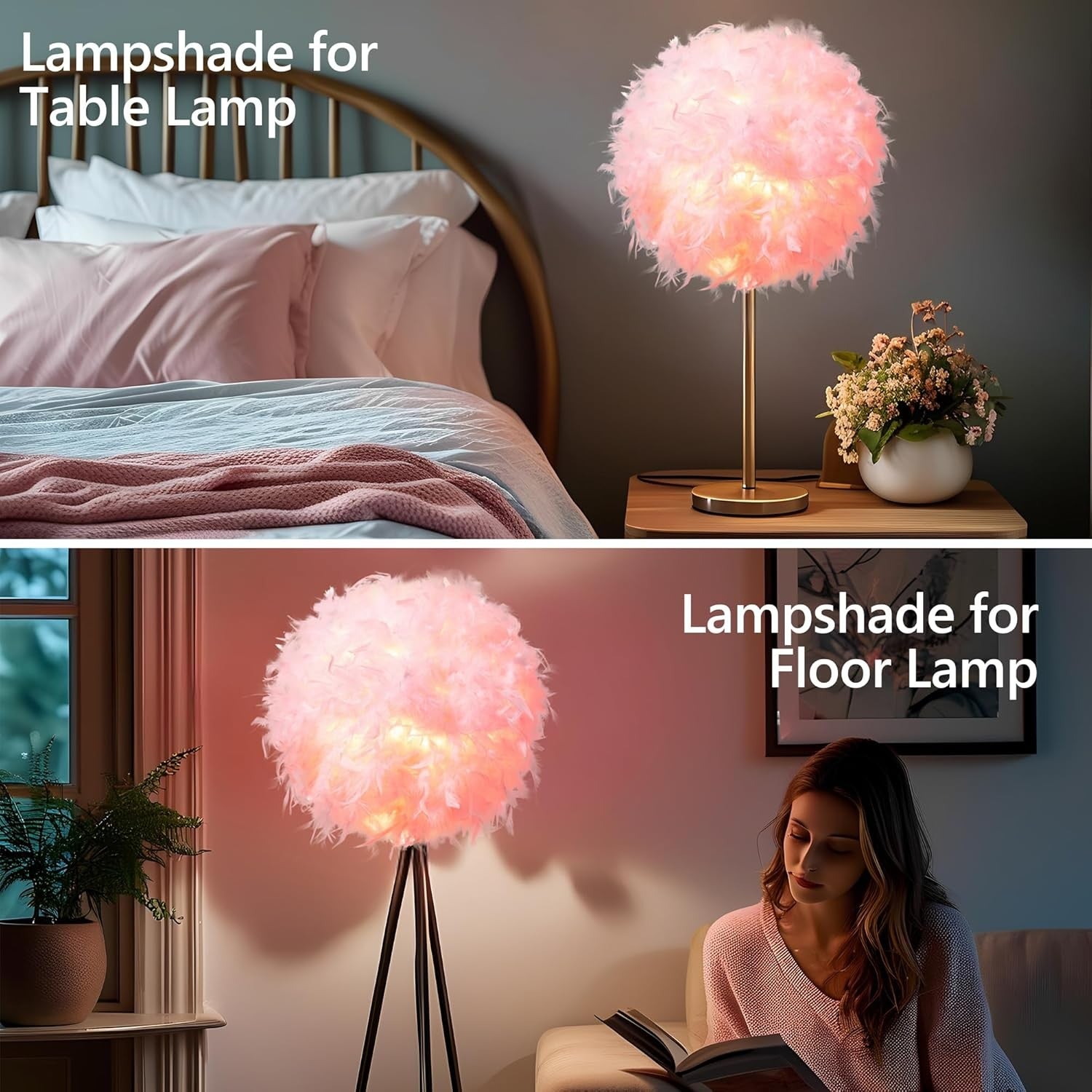 Feather Lamp Shade 40cm Pink Ceiling Pendant Fluffy Lampshade Decor