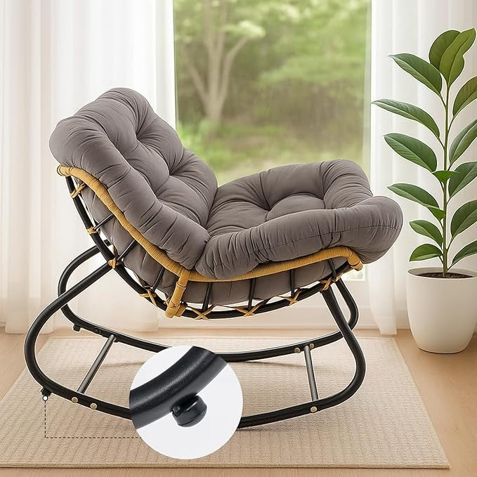 Oversized Egg Chair Rattan Wicker Outdoor Rocker w/ Cushion Garden Patio Relax