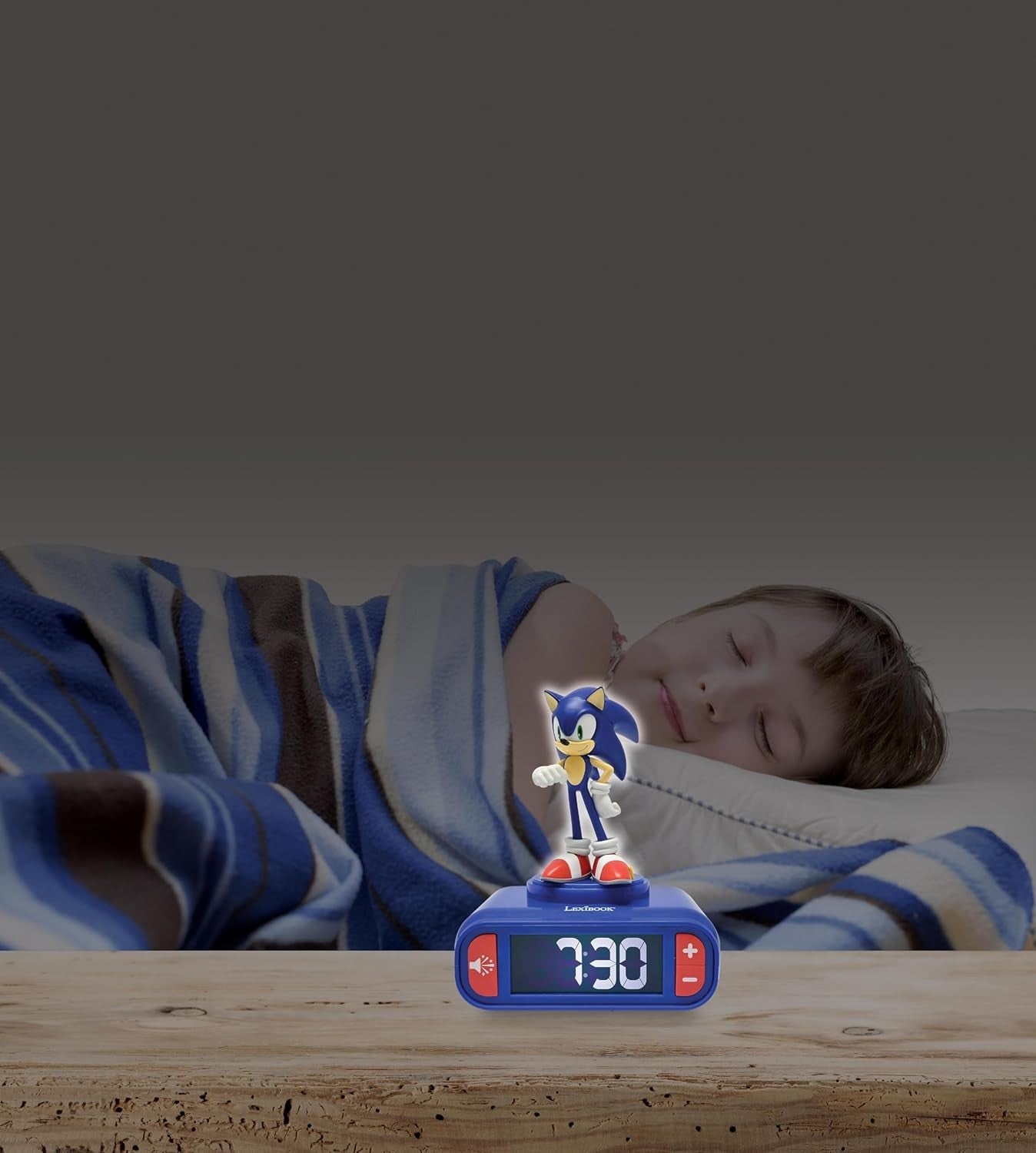 Kids Blue Hedgehog Alarm Clock Night Light LCD Snooze Sound Effects