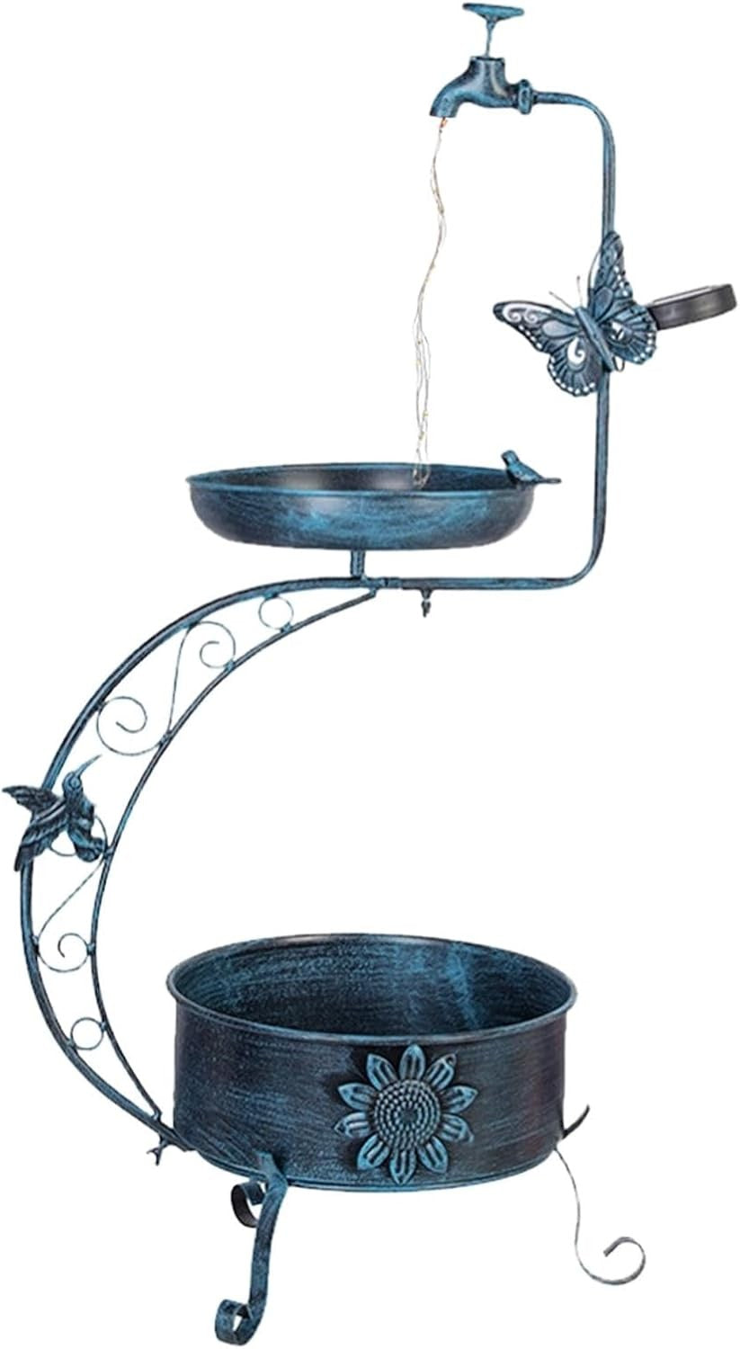 Outdoor Bird Bath with Solar Light & Planter Stand 36” Garden Patio Decor