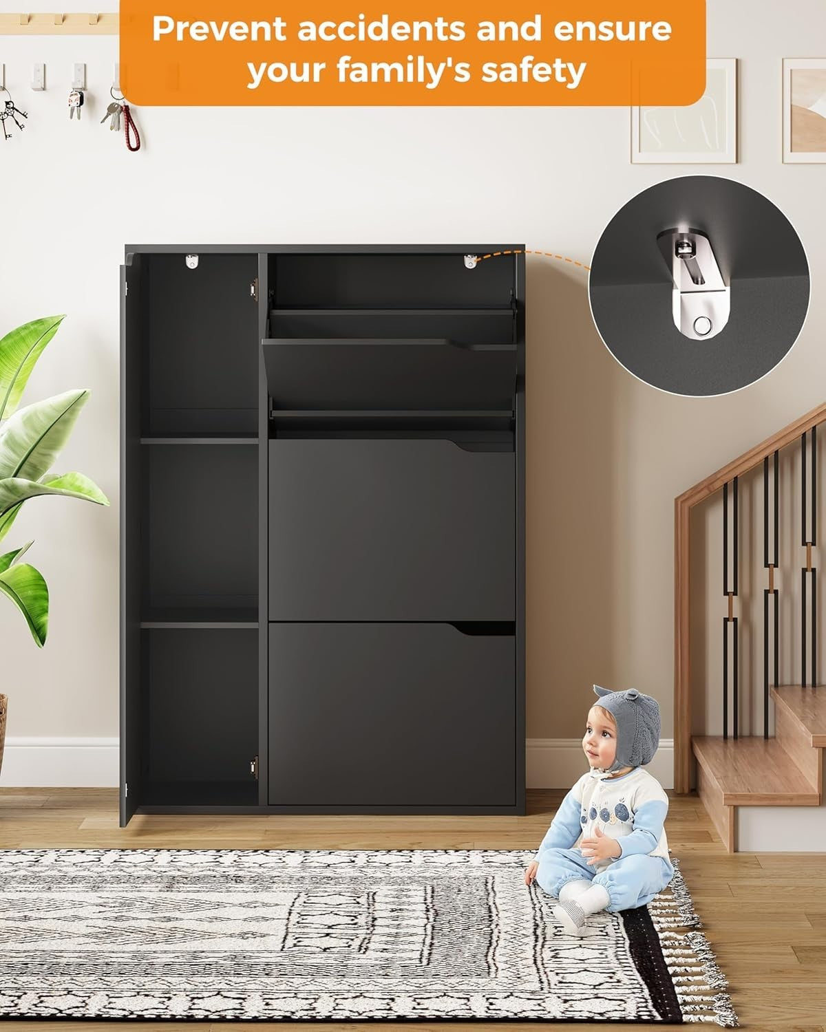 Modern 3-Door Flip Shoe Cabinet with Adjustable Shelves & Boot Storage