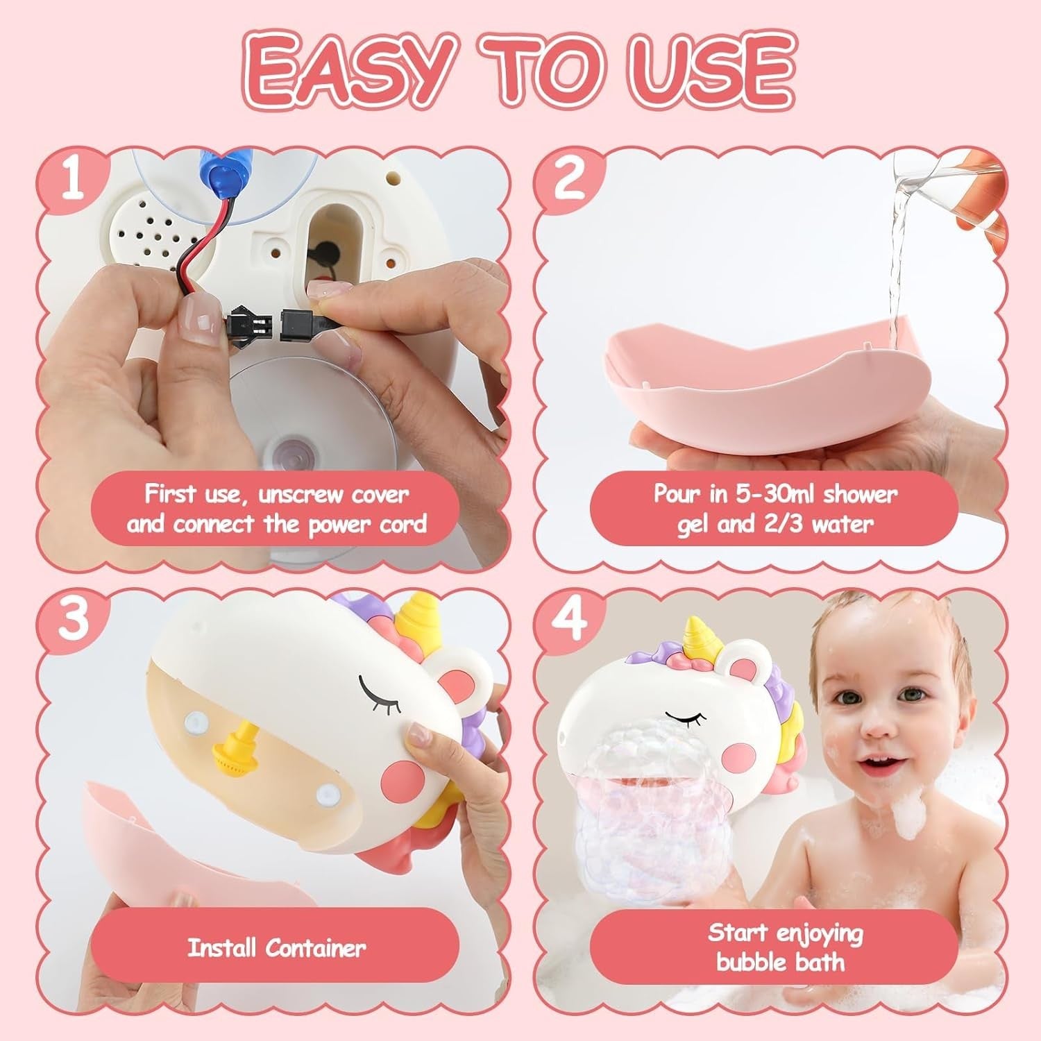 Unicorn Bath Bubble Toy Rechargeable Music Suction