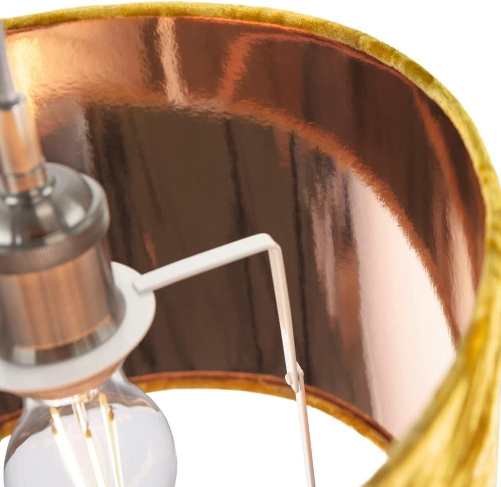 Ochre Mustard Crushed Velvet Drum Lampshade 20cm Copper Inner