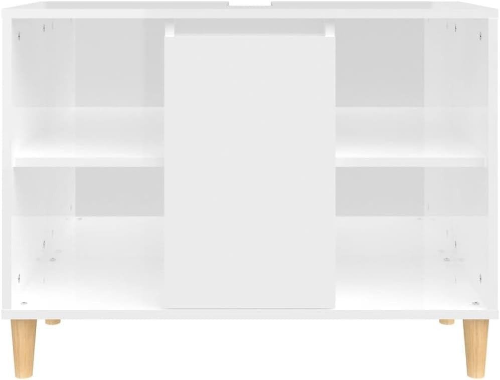 High Gloss White Bathroom Vanity Cabinet with Door & Shelves | Modern Under Sink