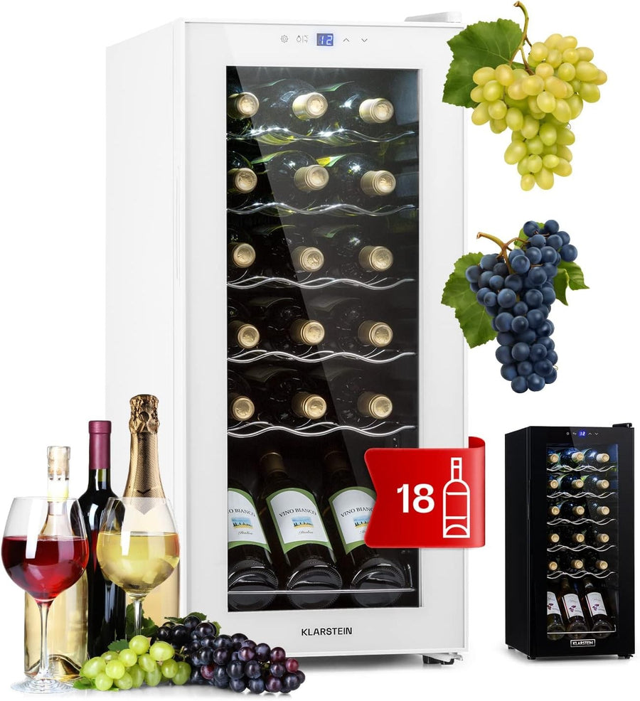Wine Cooler Fridge 18 Bottle Glass Door Single Zone Slim Freestanding White