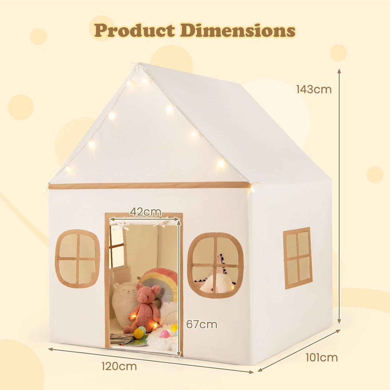 Large Kids Castle Playhouse Tent w Star Lights Non Slip Mat Storage