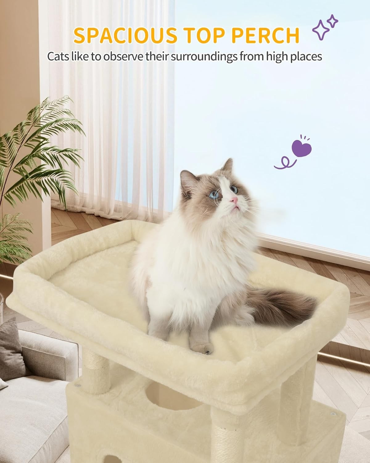 Large Cat Tree 210cm Tall Multi Level Tower with Condo Hammock Scratch Posts