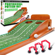Indoor Golf Putting Mat 10ft Dual Hole Training Green Accuracy Practice Set