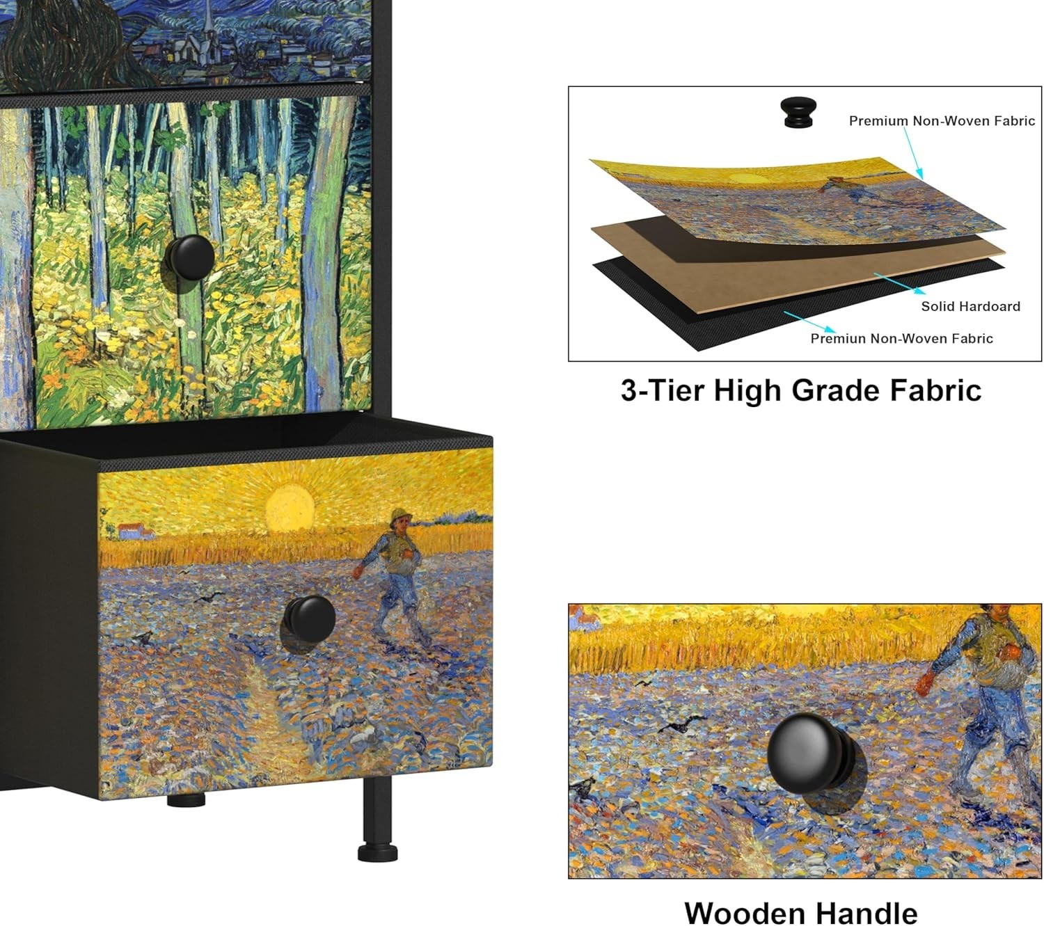 Van Gogh Style 12 Drawer Fabric Chest Storage Dresser Cabinet Tall Unit