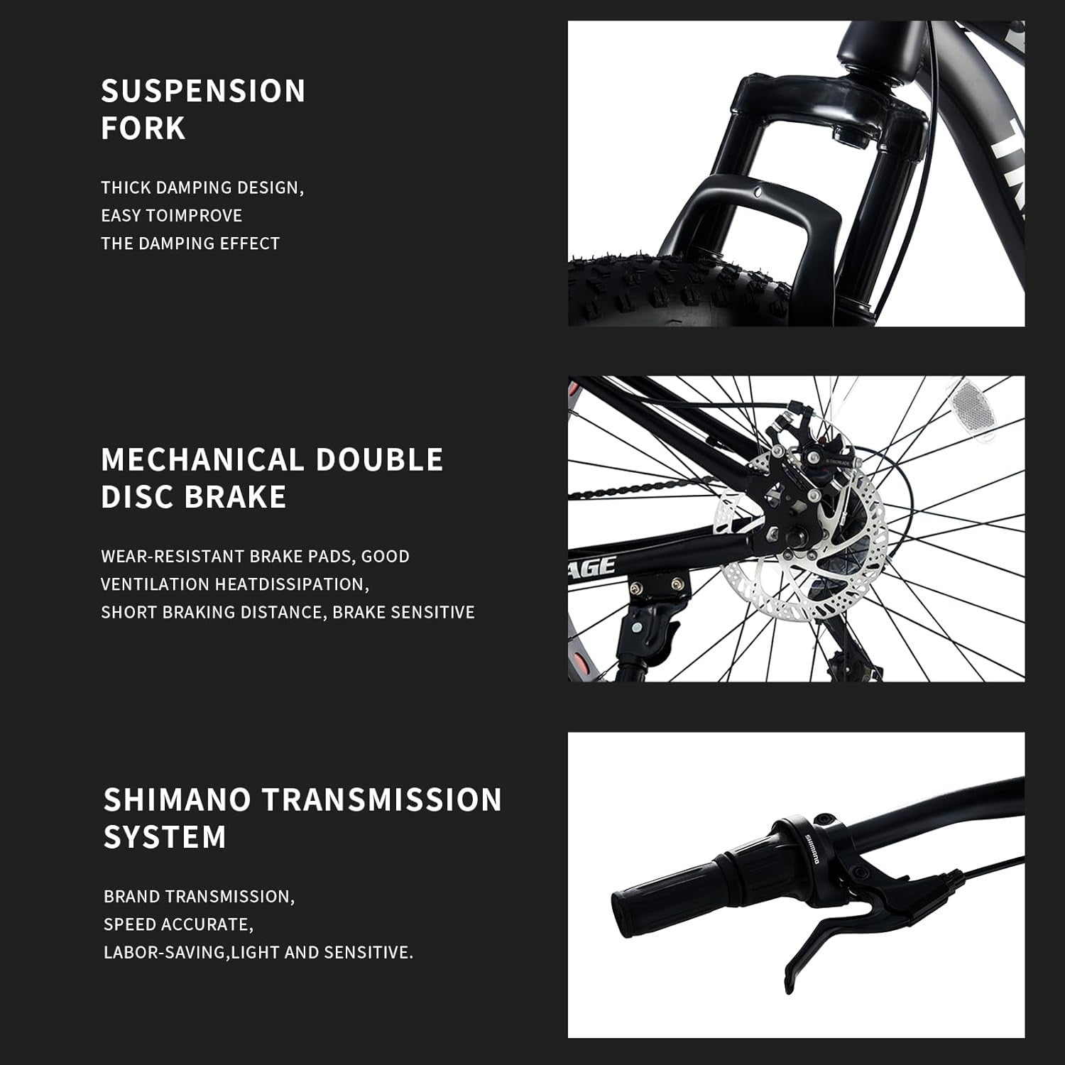 26" Fat Tire Mountain Bike 7-Speed Dual Disc Brake Front Suspension MTB