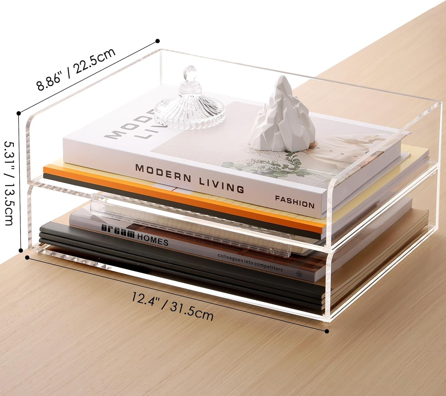 2 Pack Clear Acrylic A4 Tray Stackable Desk File Organizer
