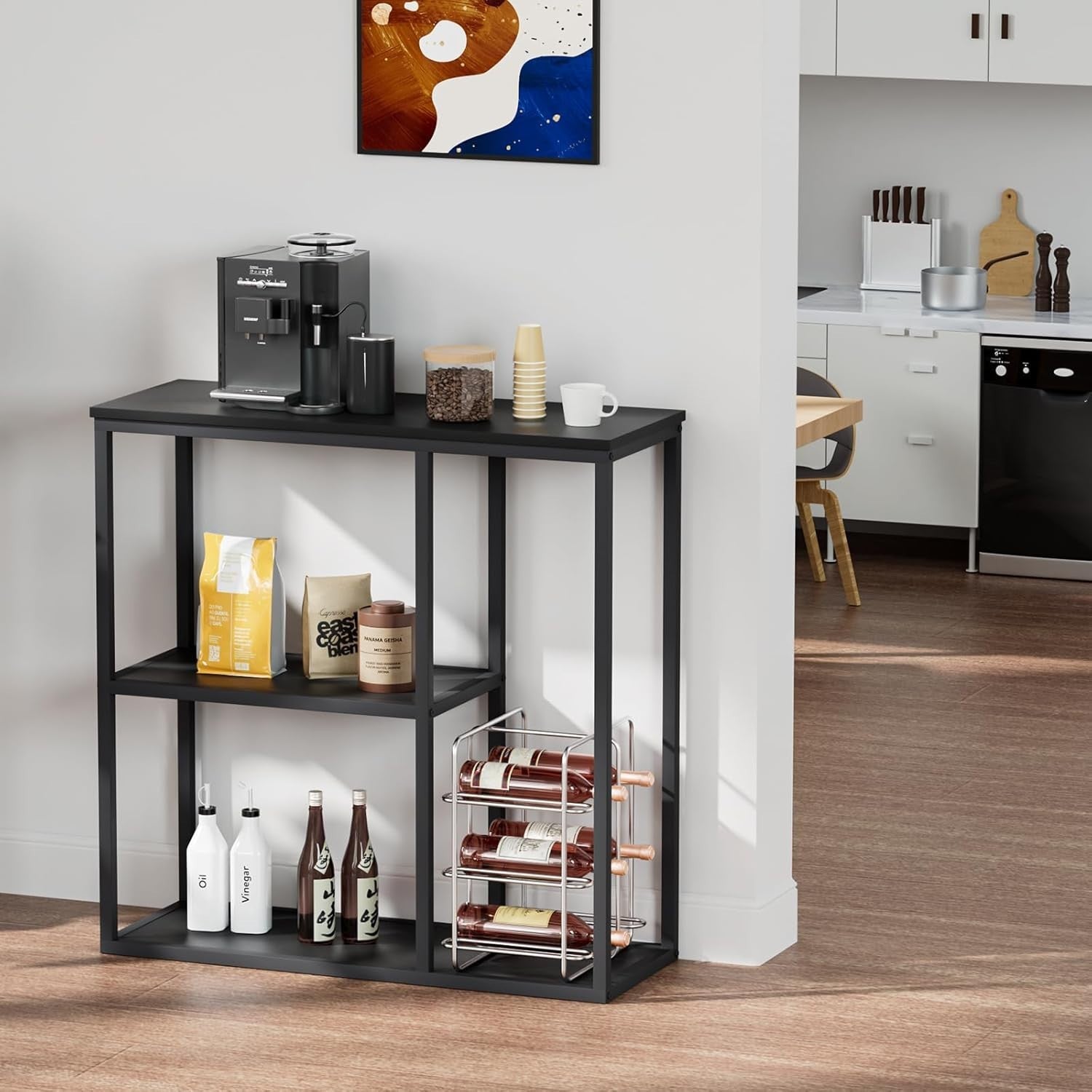 Compact Industrial 3-Tier Console Table with Storage Shelves – Black 80x30x80cm