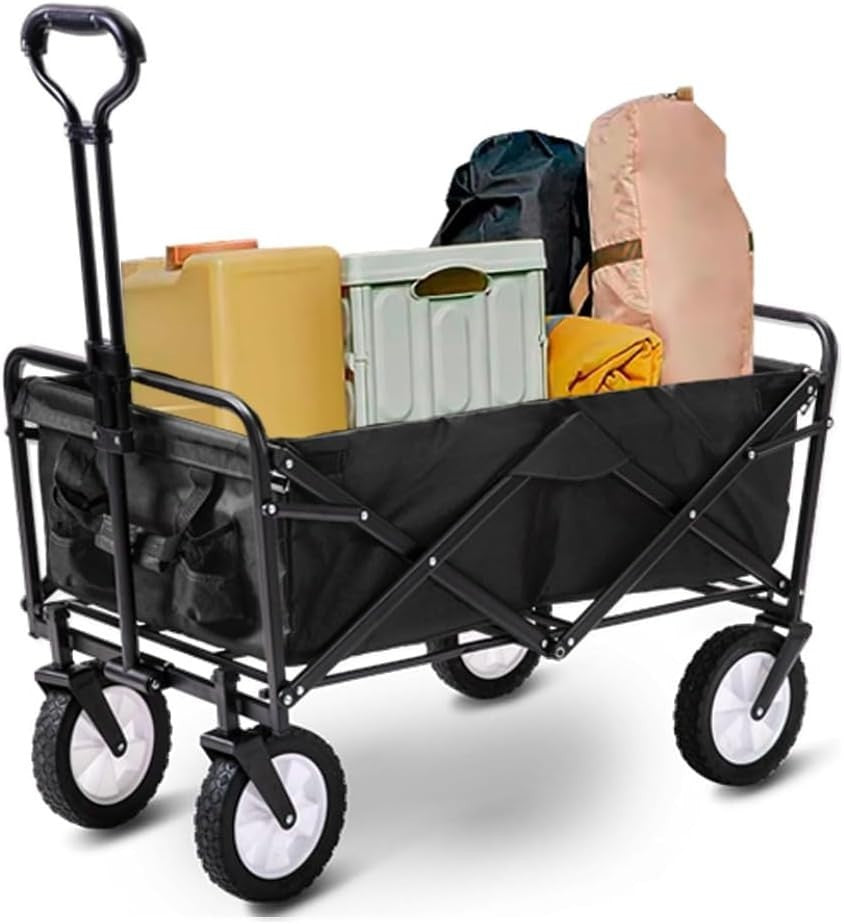 Black Heavy Duty Folding Wagon Collapsible Garden Camping Beach Trolley 70kg