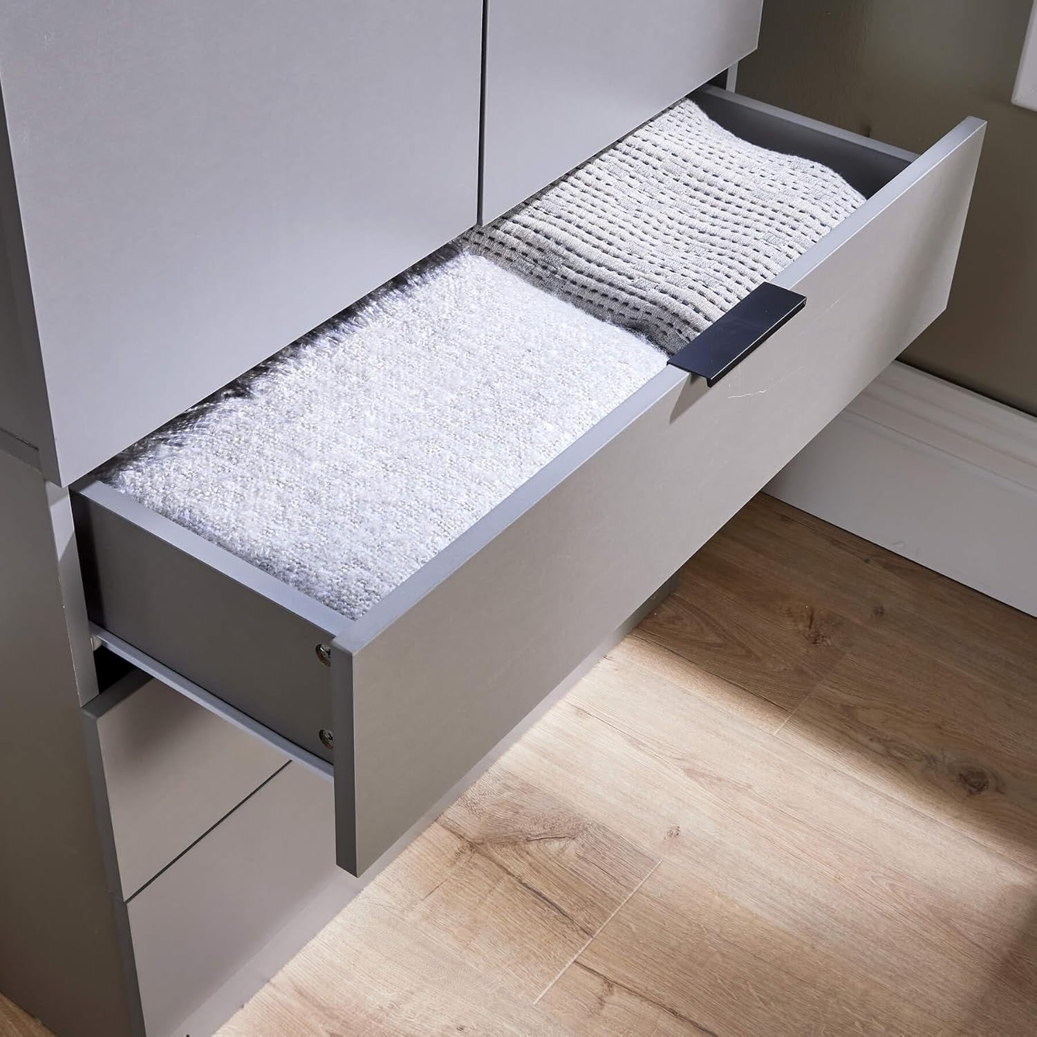 Grey 2 Door Wardrobe with Drawers & Rail – Bedroom Storage Cabinet Unit