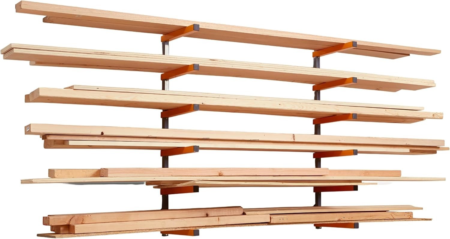 6-Level Wall-Mount Lumber Rack 106x10x7.6cm Heavy-Duty Steel Orange