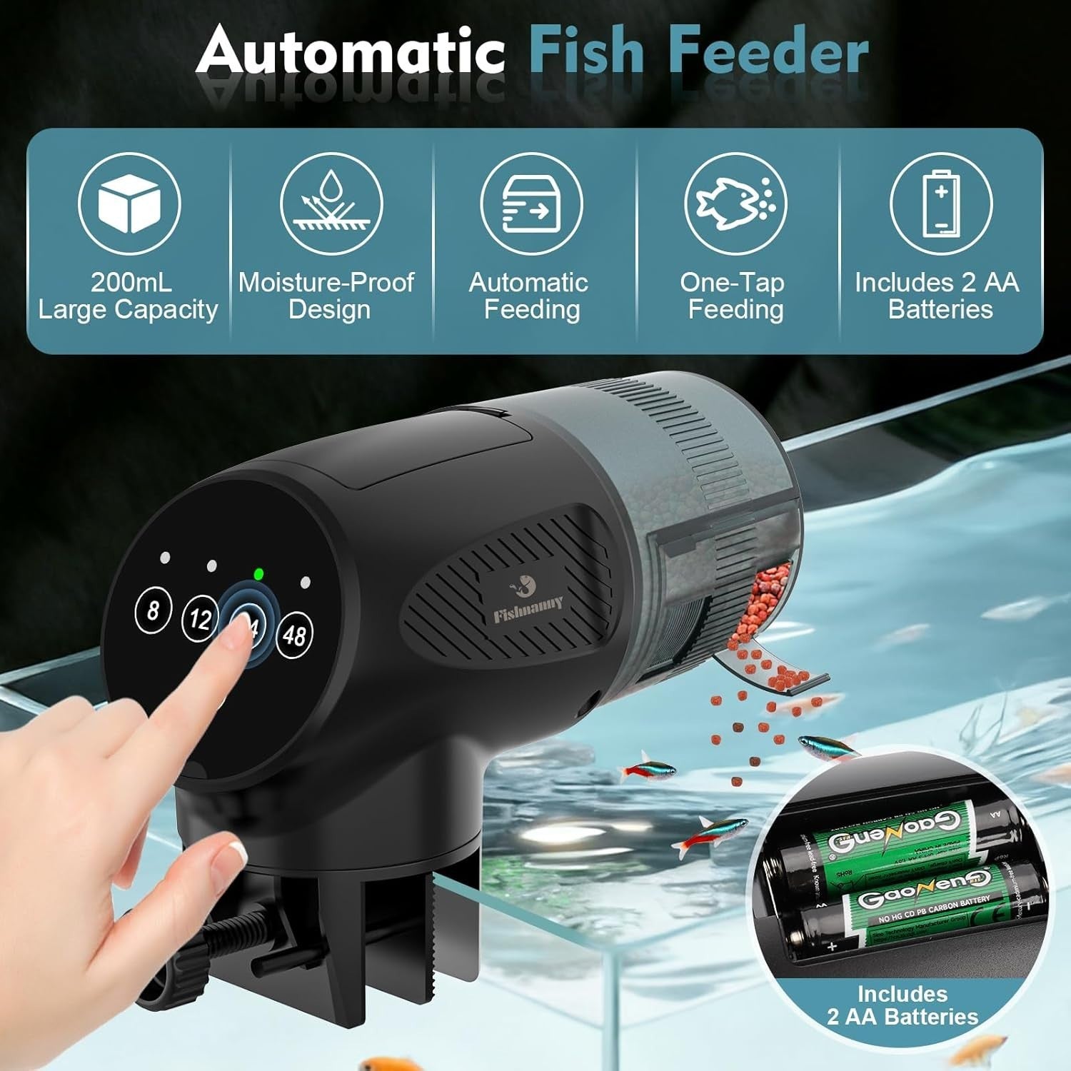 Automatic Fish Feeder 200ml Aquarium Food Dispenser Timer Moisture Proof