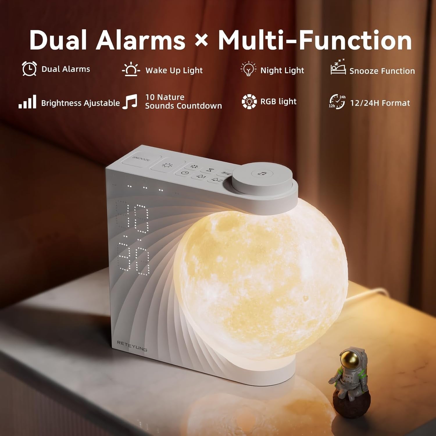 Sunrise Alarm Clock Wake Up Light Moon Lamp LED Night Light Sounds