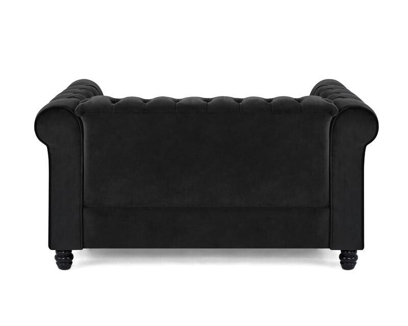 Black Velvet Chesterfield 2 Seater Sofa Tufted Scroll Arm Couch
