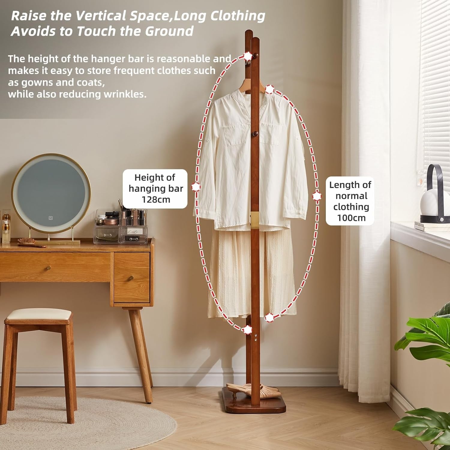 Modern Wooden Coat Rack Stand 180cm 5 Hooks Free Standing Clothes Organizer