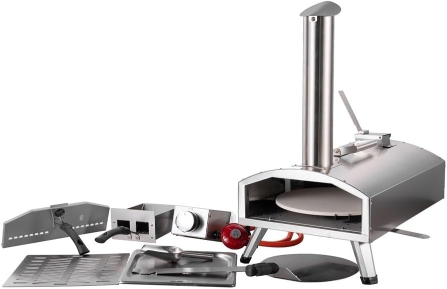 12" Dual Fuel Pizza Oven | Gas + Wood Fired Outdoor BBQ Grill w/ Paddle & Cover