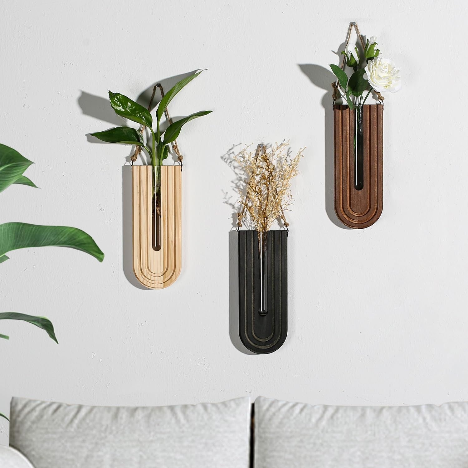 Indoor Wooden Wall Planter Set of 3 Boho Hanging Plant Propagation
