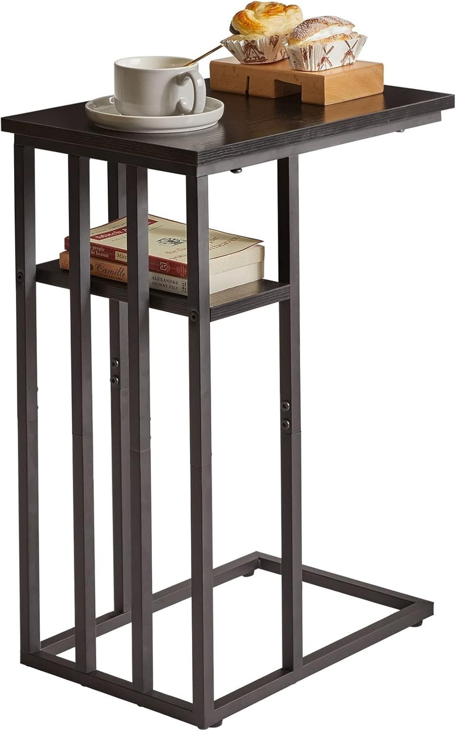 Black C-Shaped Side Table 40x26x61 cm | Small End Table for Sofa & Bed