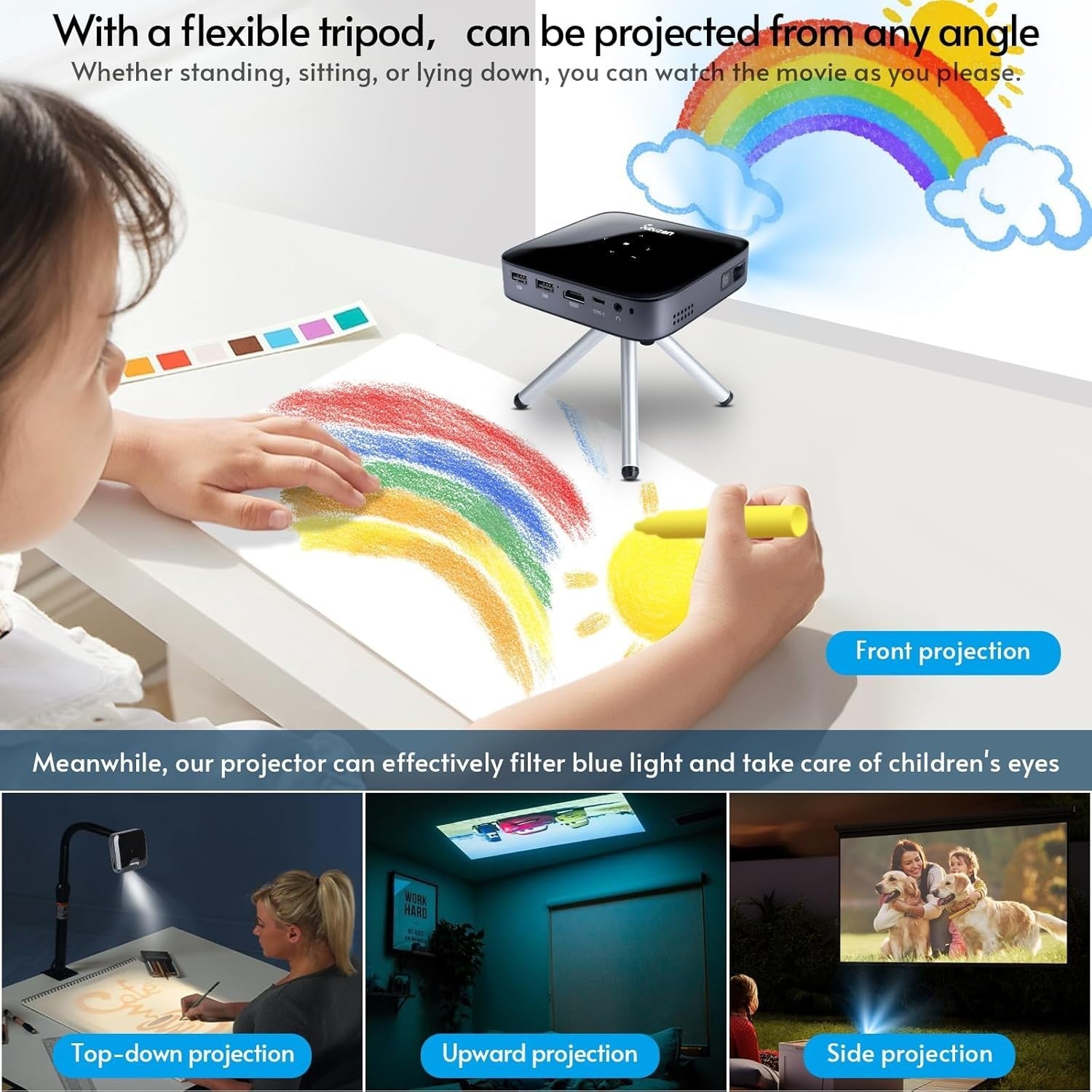 Pocket DLP Projector 4K Ready WiFi Bluetooth Battery Tripod Mini